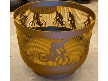 Charger l'image dans la galerie, Standard Size Carved Fire Pit - Cyclists - Muskoka Fire Pits