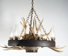 Charger l'image dans la galerie, Wagon Wheel Mule Deer Antler Chandelier - Muskoka Fire Pits