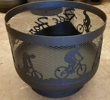 Load image into Gallery viewer, Standard Size Carved Fire Pit - Cyclists - Muskoka Fire Pits