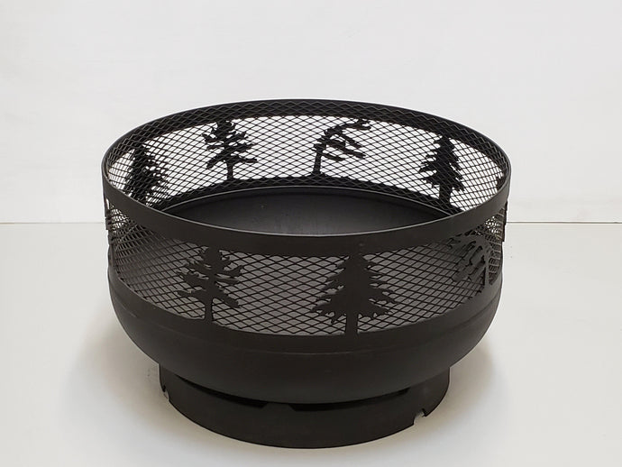 Low Profile Carved Fire Pit - Windswept Pine Trees - Muskoka Fire Pits