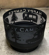 Load image into Gallery viewer, Standard Size Carved Fire Pit- The Happy Camper - Muskoka Fire Pits