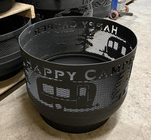 Load image into Gallery viewer, Standard Size Carved Fire Pit- The Happy Camper - Muskoka Fire Pits