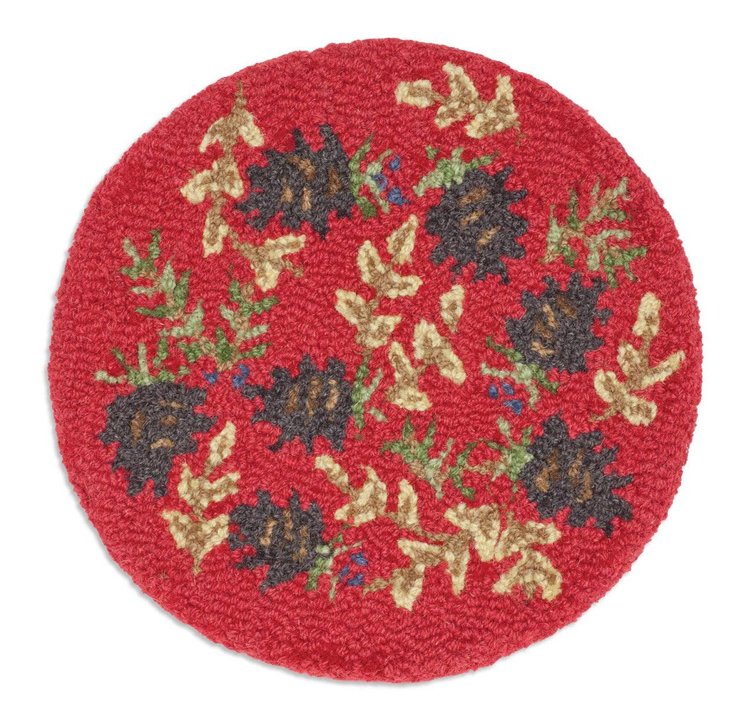 Rug Hooked Chair Pad- Red Pinecone - Muskoka Fire Pits