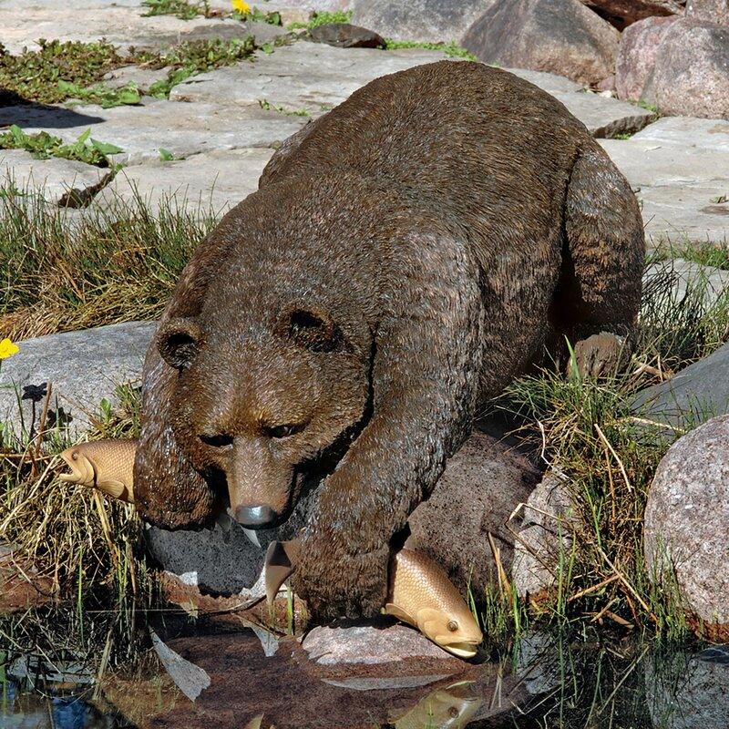 Outdoor Brown Bear Fishing Statue - Muskoka Fire Pits