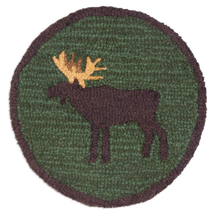 Rug Hooked Chair Pad- Green Moose - Muskoka Fire Pits