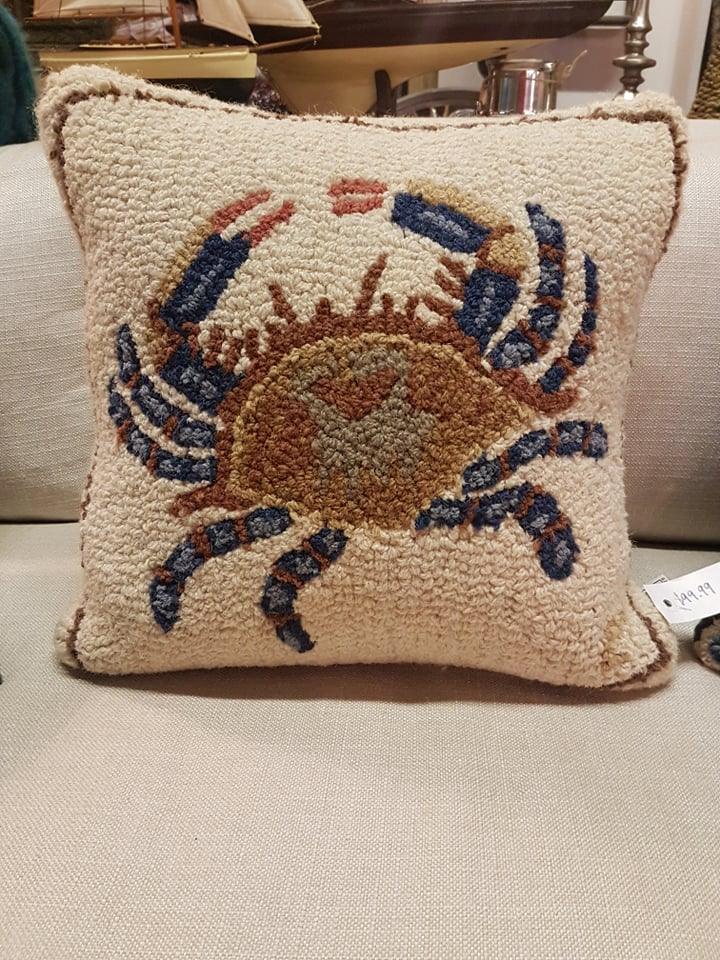 Large Crab Pillow Blue Ocean Lighthouse